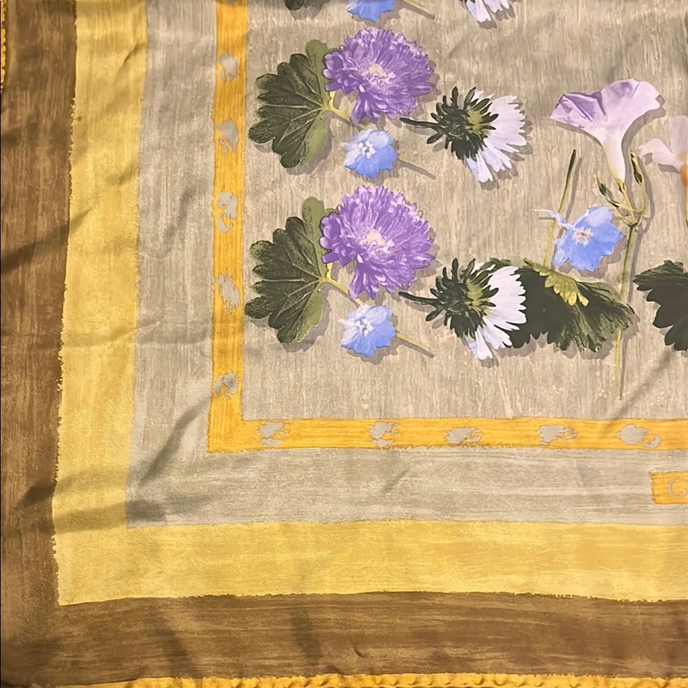Gucci Vintage Floral Silk Scarf Yellow Gold